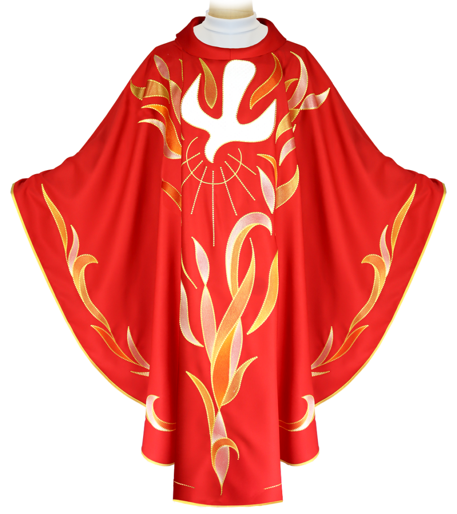 chasuble liturgique ornée d'une colombe symbolisant le Saint-Esprit