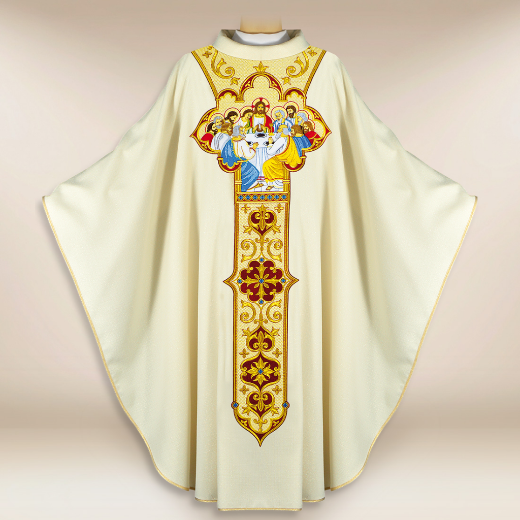 Chasuble brodée « La Cène » – vêtement sacerdotal orné d'un motif eucharistique