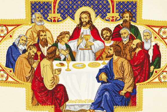 La scène de la Cène brodée sur une chasuble – détail artistique
