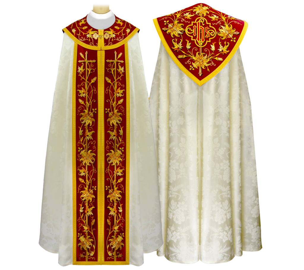 Chasuble brodée Classico Bianco – une chasuble liturgique majestueuse pour les processions et les cérémonies