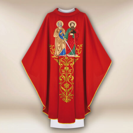 Chasuble brodée rouge Saint Pierre et Saint Paul