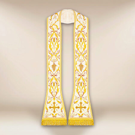 Étole romaine liturgique brodée écrue
