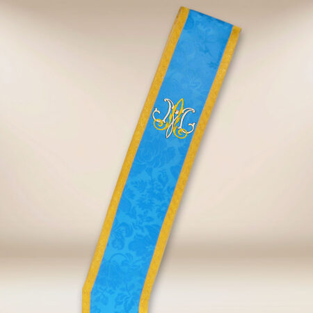 Étole diaconale brodée mariale bleue