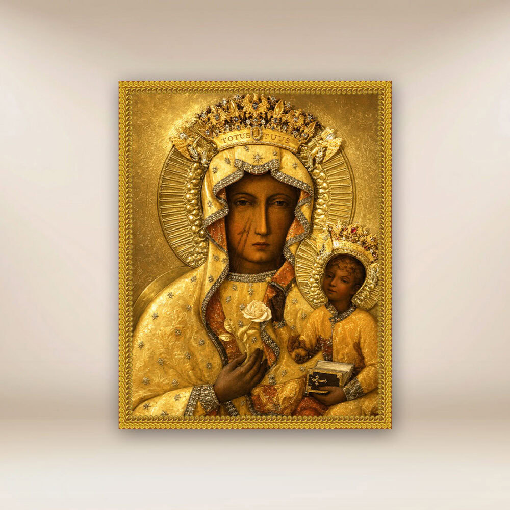 Image religieuse sur tissu Notre-Dame Reine de Pologne