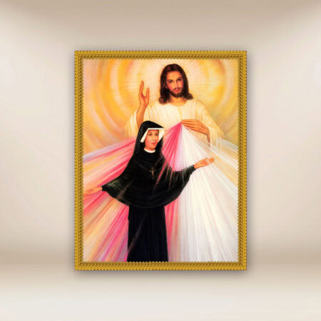 Image religieuse sur tissu "Jésus Miséricordieux et Saint Faustine"