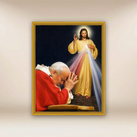 Image religieuse sur tissu Jean-Paul II et Jésus Miséricordieux
