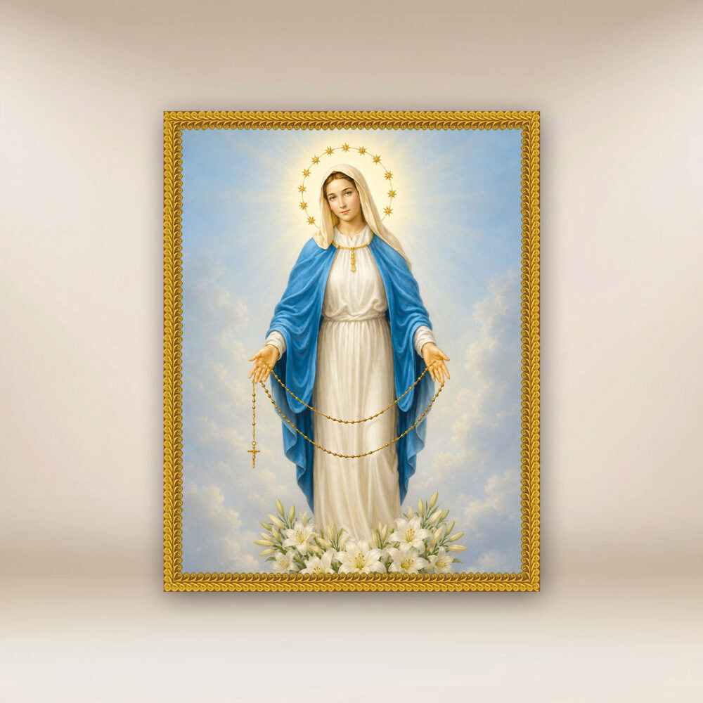 Image religieuse sur tissu Notre-Dame du Rosaire