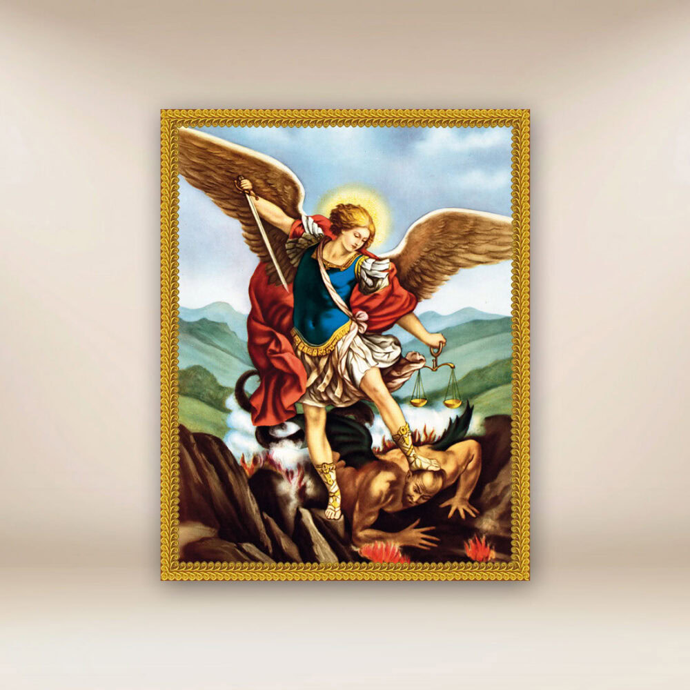 Image religieuse sur tissu Saint Michel Archange