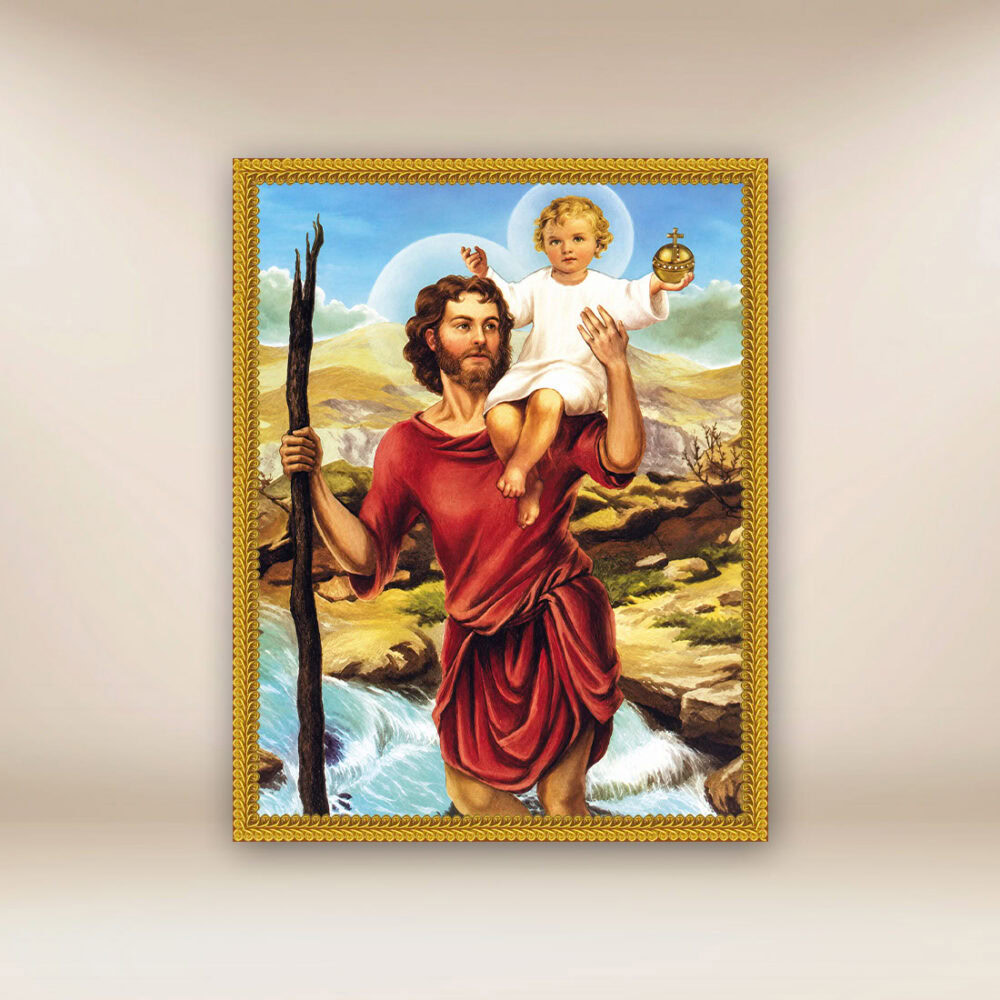 Image religieuse sur tissu de Saint Christophe