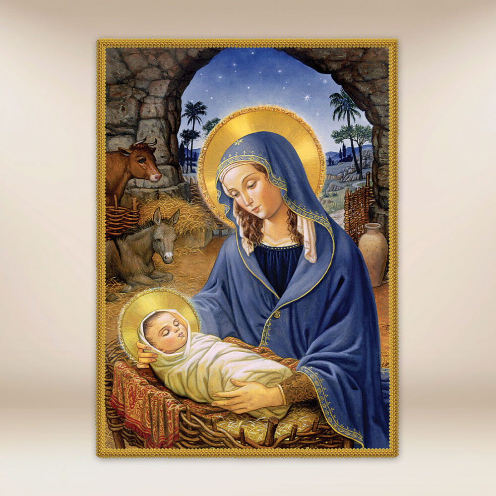 Grande décoration liturgique avec image religieuse Noël