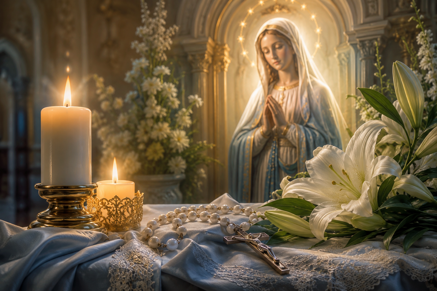 Fêtes mariales 2026 – statue de la Très Sainte Vierge Marie lors de la célébration de l’Assomption, le 15 août