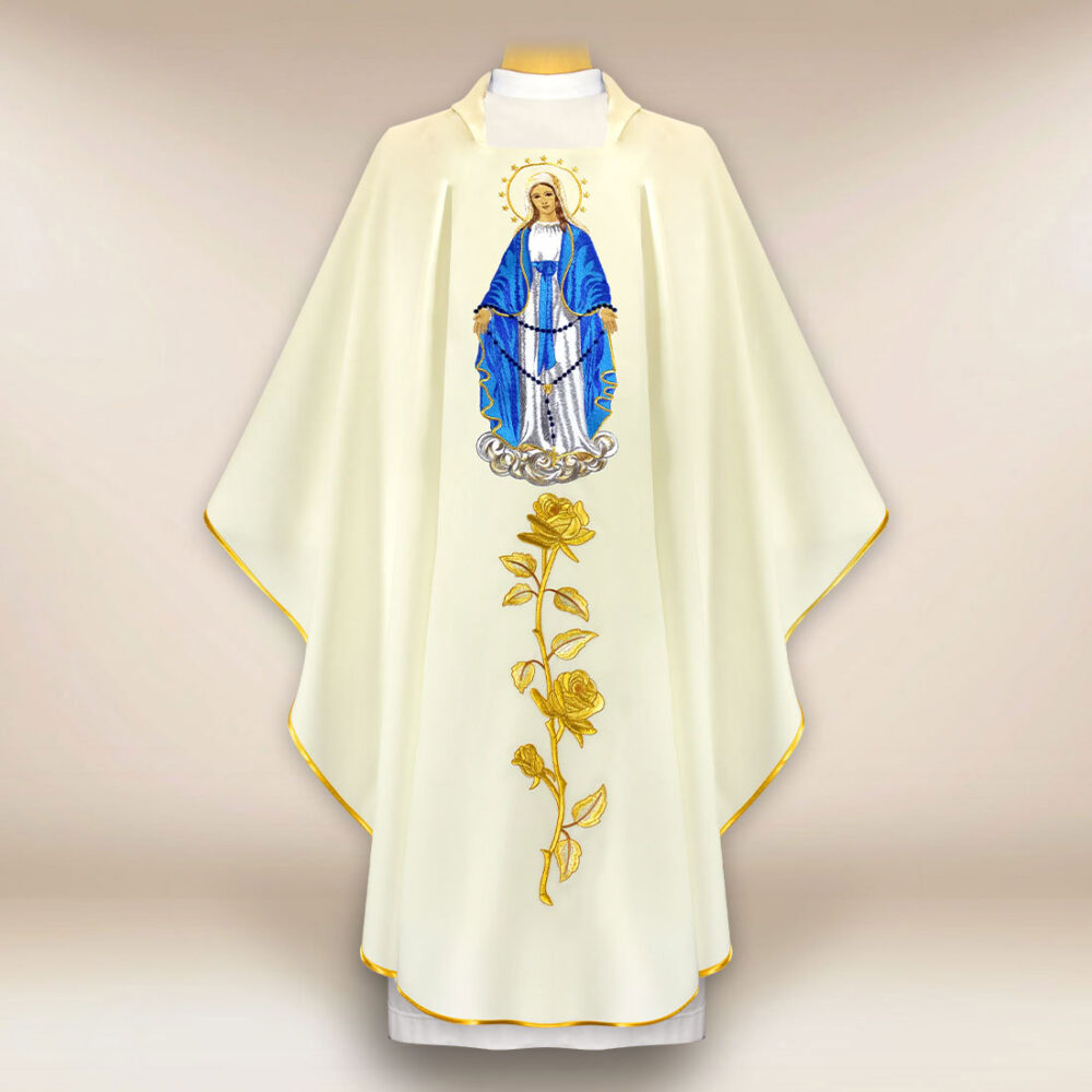 Chasuble brodée Mère de Dieu du Rosaire