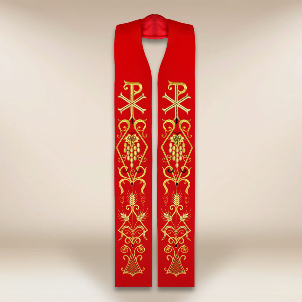Étole liturgique brodée rouge avec le syNotre-Dameole PX