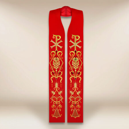 Étole liturgique brodée rouge avec le syNotre-Dameole PX
