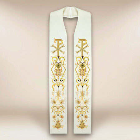 Étole liturgique brodée écrue avec le syNotre-Dameole PX