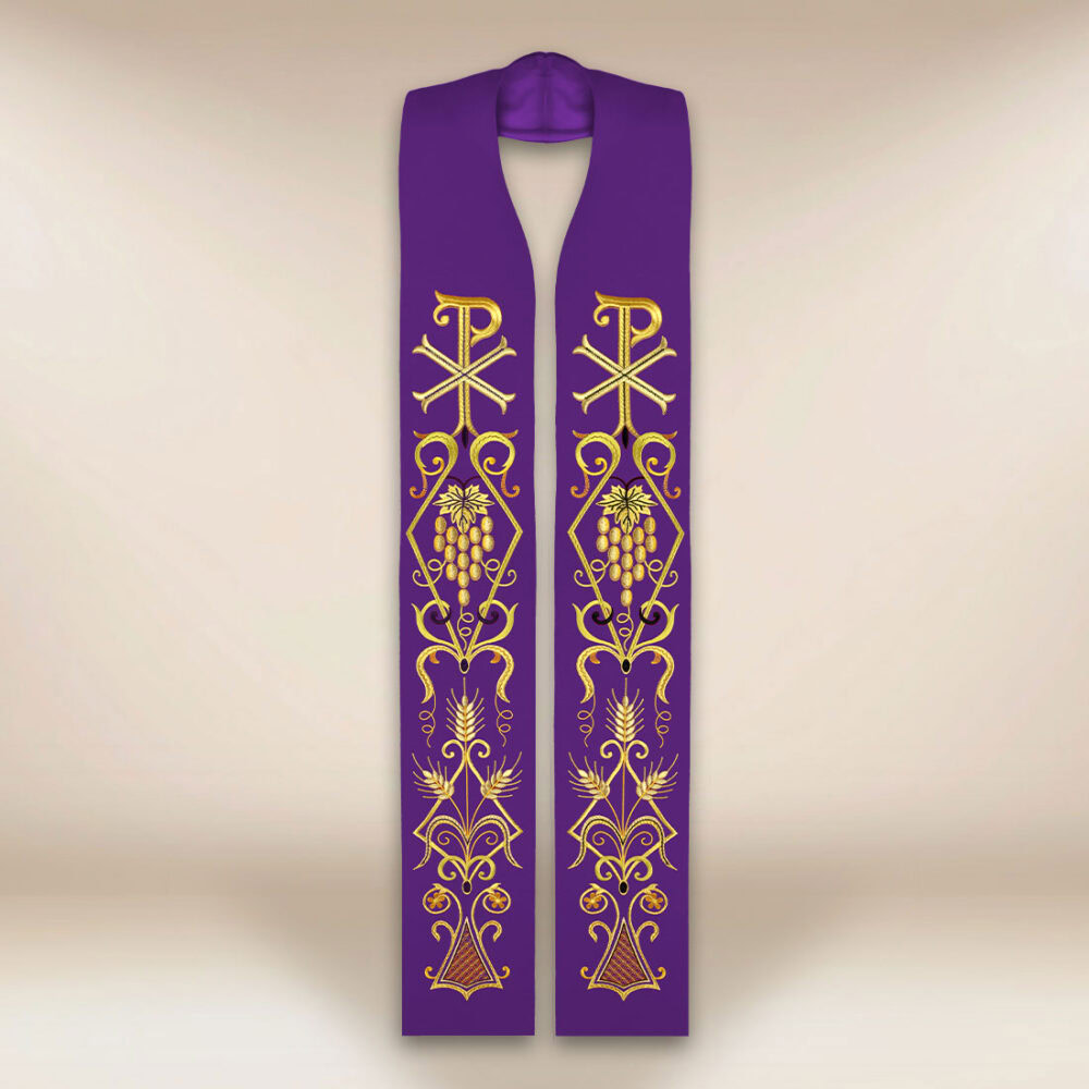 Étole liturgique brodée violette avec le syNotre-Dameole PX