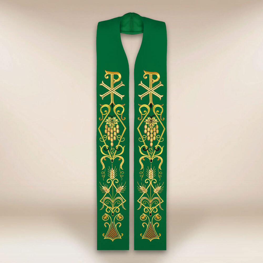 Étole liturgique brodée verte avec le syNotre-Dameole PX