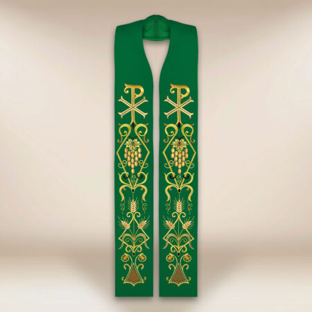 Étole liturgique brodée verte avec le syNotre-Dameole PX
