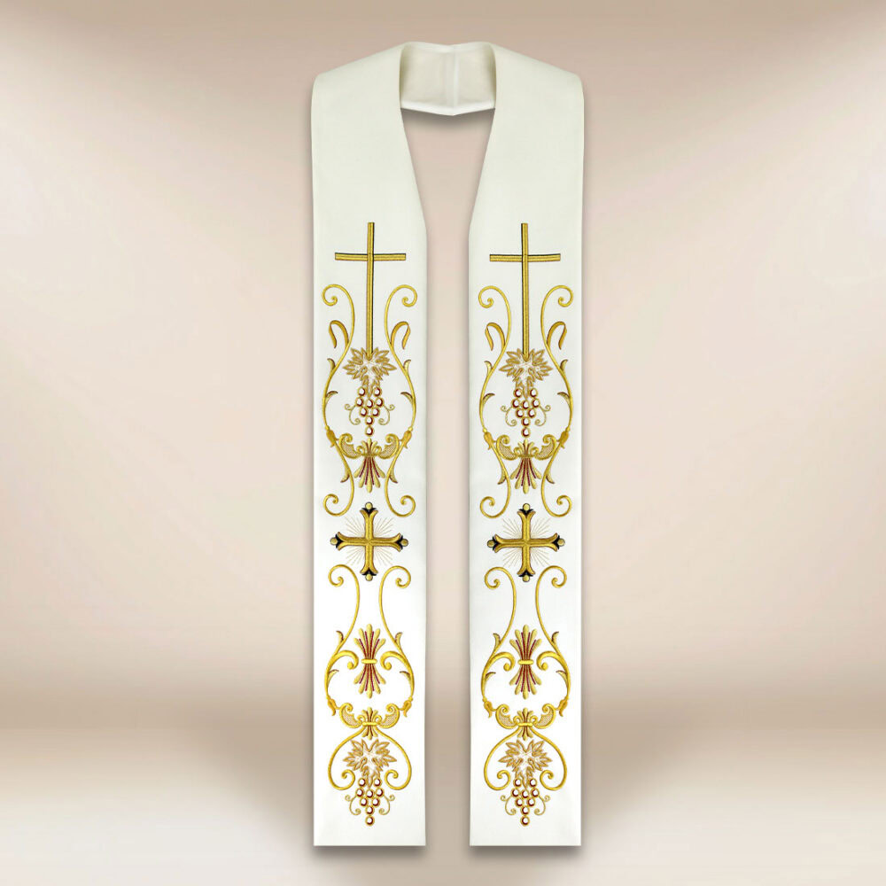 Étole liturgique avec motif de croix écru