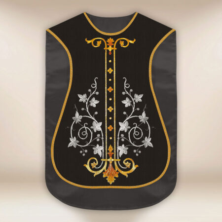 Chasuble romaine réplique noire Croix et IHS