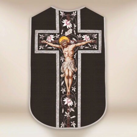 Chasuble romaine réplique noir Jésus sur la Croix