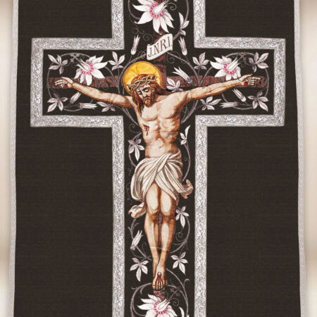 Chasuble romaine réplique noir Jésus sur la Croix