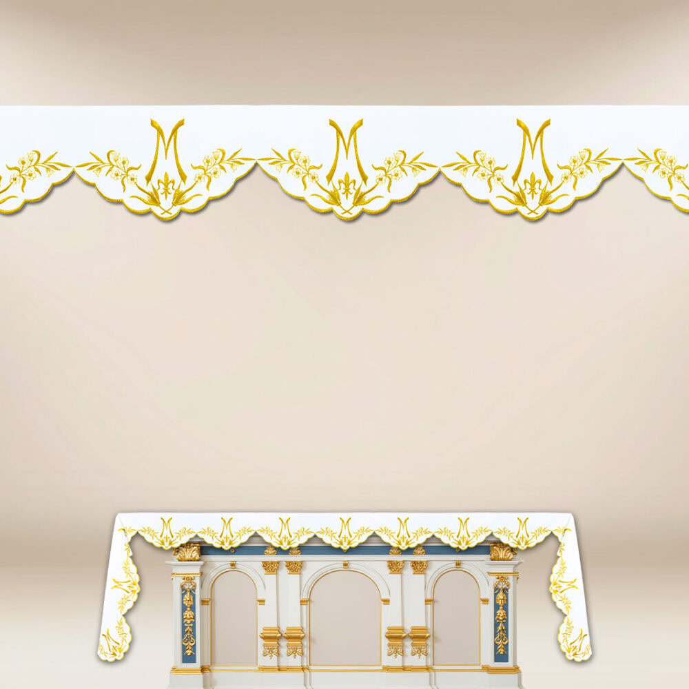 Nappe d’autel mariale avec broderie sur trois côtés 512x115cm