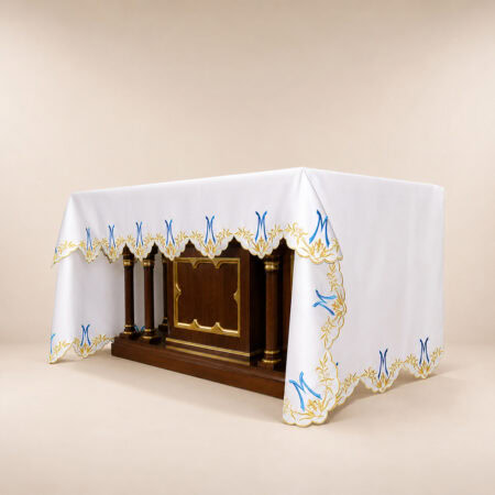 Nappe d’autel mariale brodée sur trois côtés 280x115cm