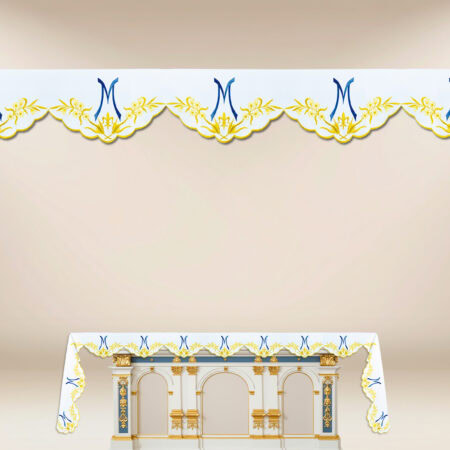 Nappe d’autel mariale brodée sur trois côtés 512x115cm