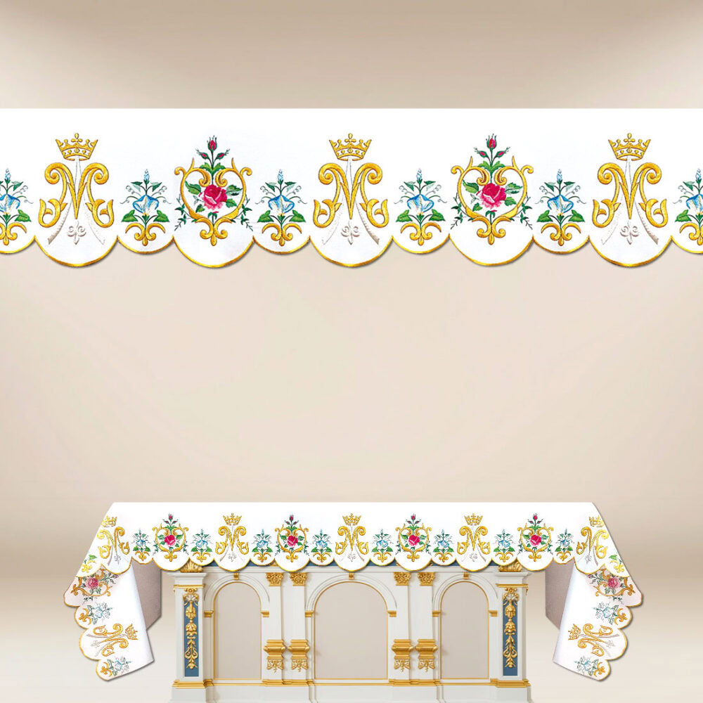 Nappe d’autel liturgique mariale brodée - sur mesure