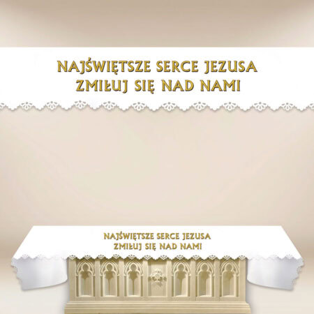 Nappe d’autel avec image religieuse découpée au laser Sacré Cœur de Jésus aie pitié de nous