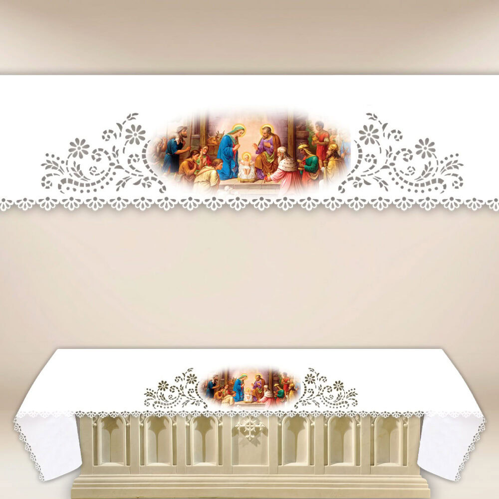 Nappe d’autel ajourée de style Richelieu découpée au laser avec impression