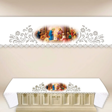 Nappe d’autel ajourée de style Richelieu découpée au laser avec impression