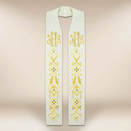 Étole liturgique brodée ecru avec IHS