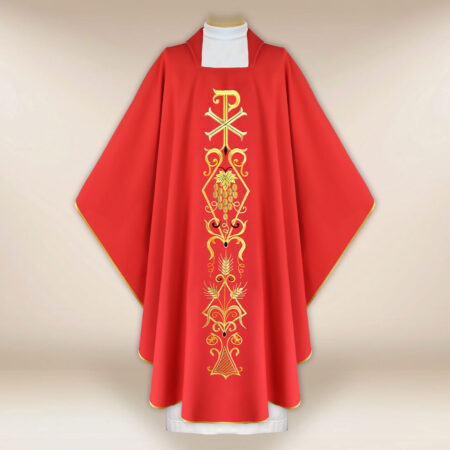 Chasuble liturgique avec motif PX rouge