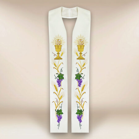 Étole liturgique brodée avec motif de calice