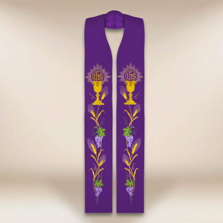 Étole liturgique brodée avec motif de calice