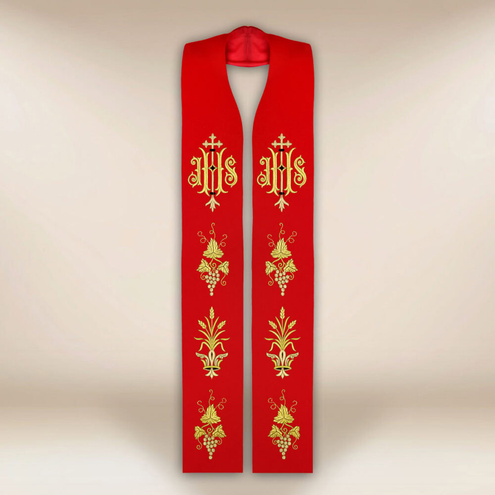 Étole liturgique brodée avec IHS