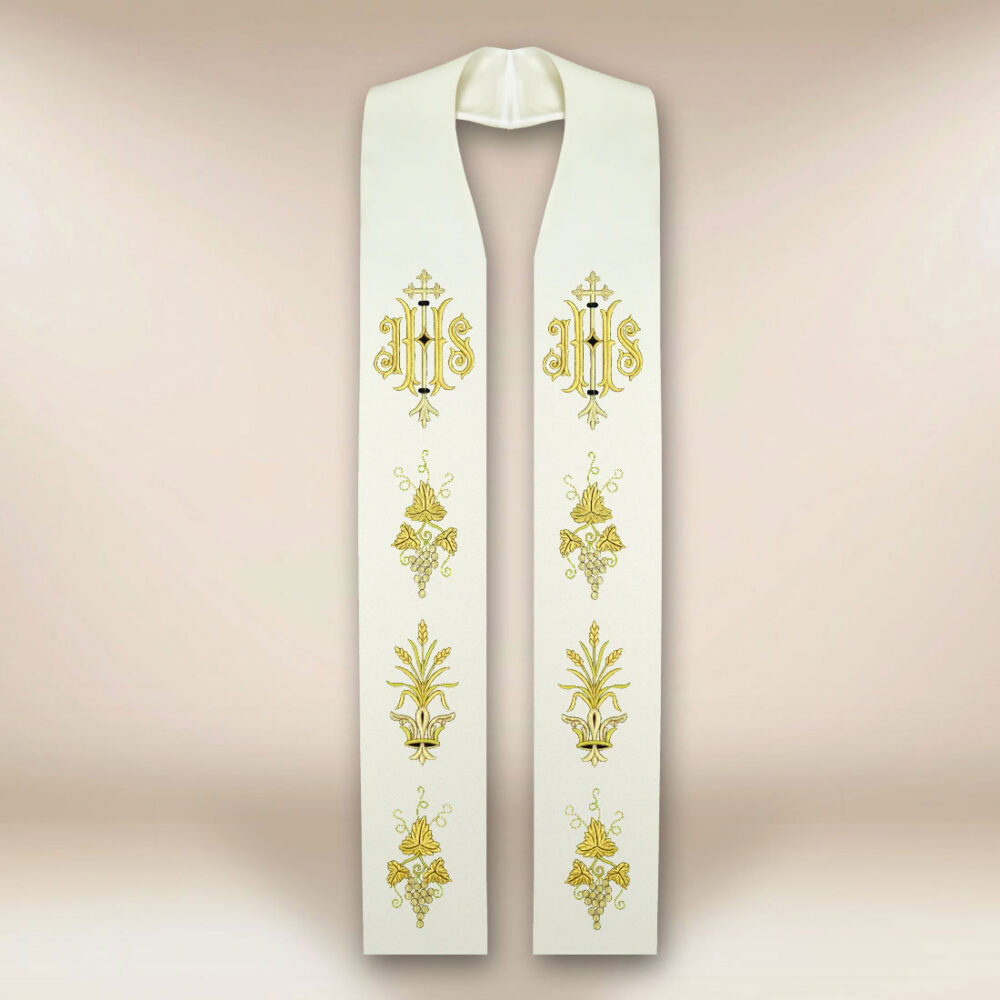 Étole liturgique brodée avec IHS