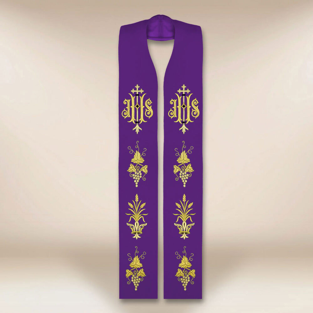 Étole liturgique brodée avec IHS