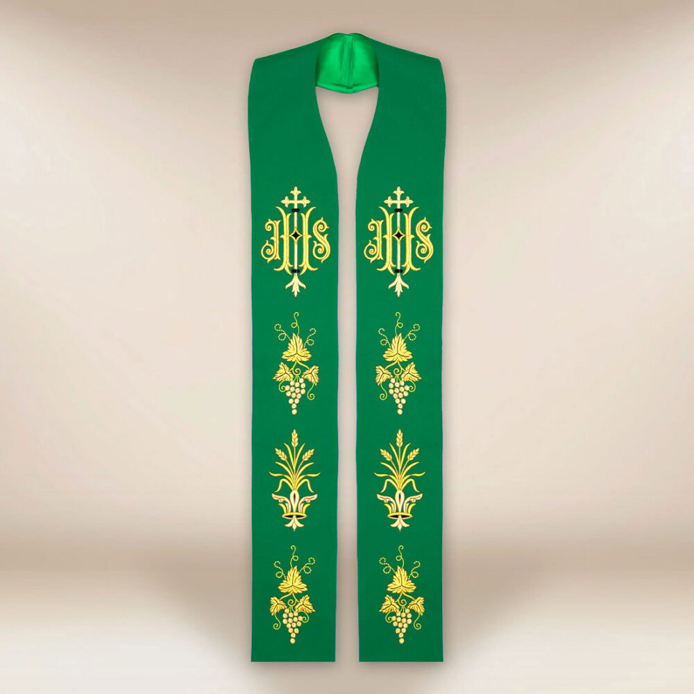 Étole liturgique brodée avec IHS
