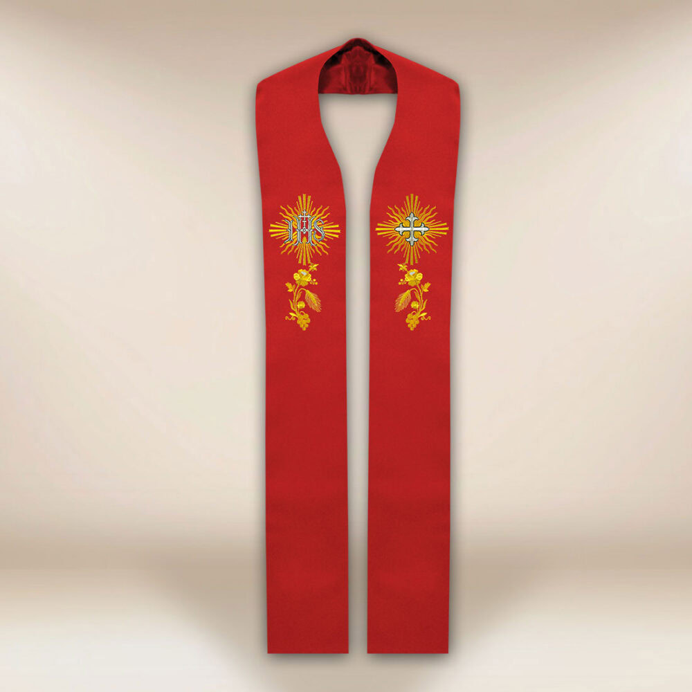 Étole brodée IHS rouge