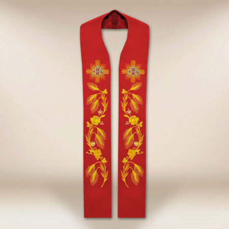 Étole brodée liturgique IHS rouge