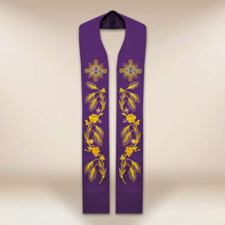 Étole brodée liturgique IHS violette