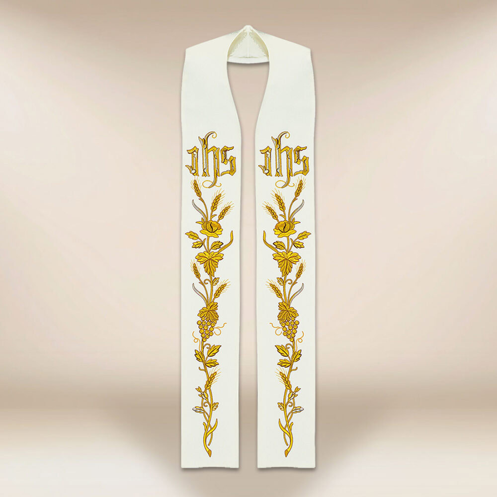 Étole liturgique brodée avec IHS