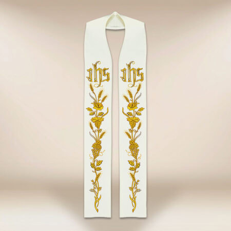 Étole liturgique brodée avec IHS