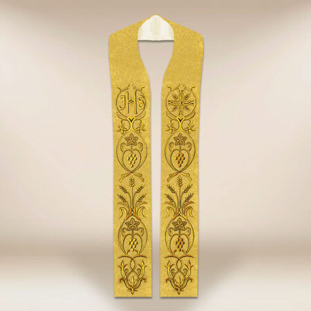 Étole liturgique brodée dorée avec IHS