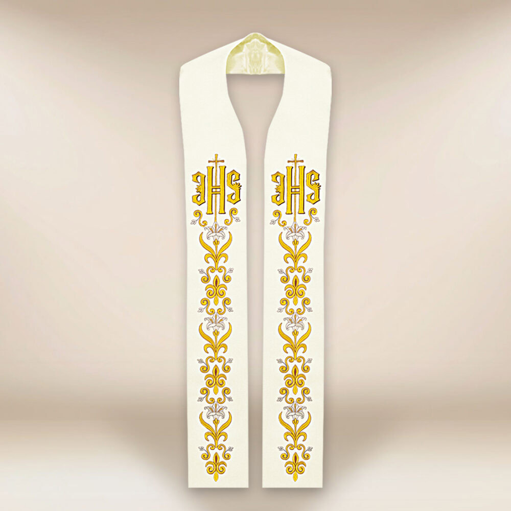 Étole liturgique brodée IHS