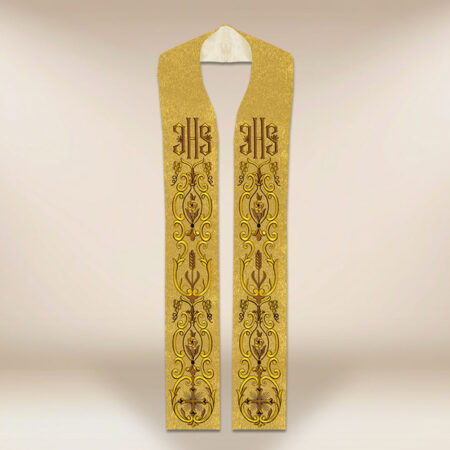 Étole liturgique brodée dorée IHS