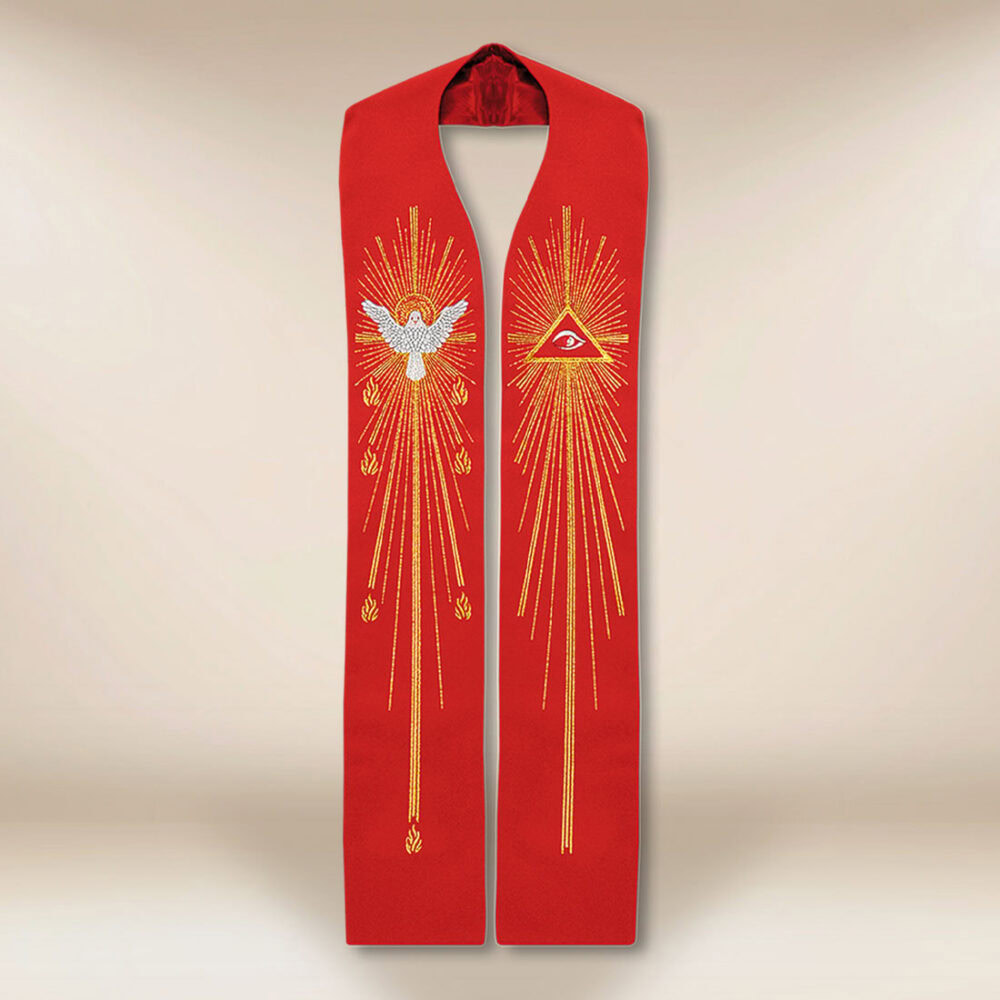Étole liturgique rouge avec broderie de l'Esprit Saint